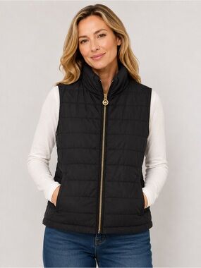 Michael Kors Ladies Black Quilted Puffer Vest Gold Zip Plus Size 1X